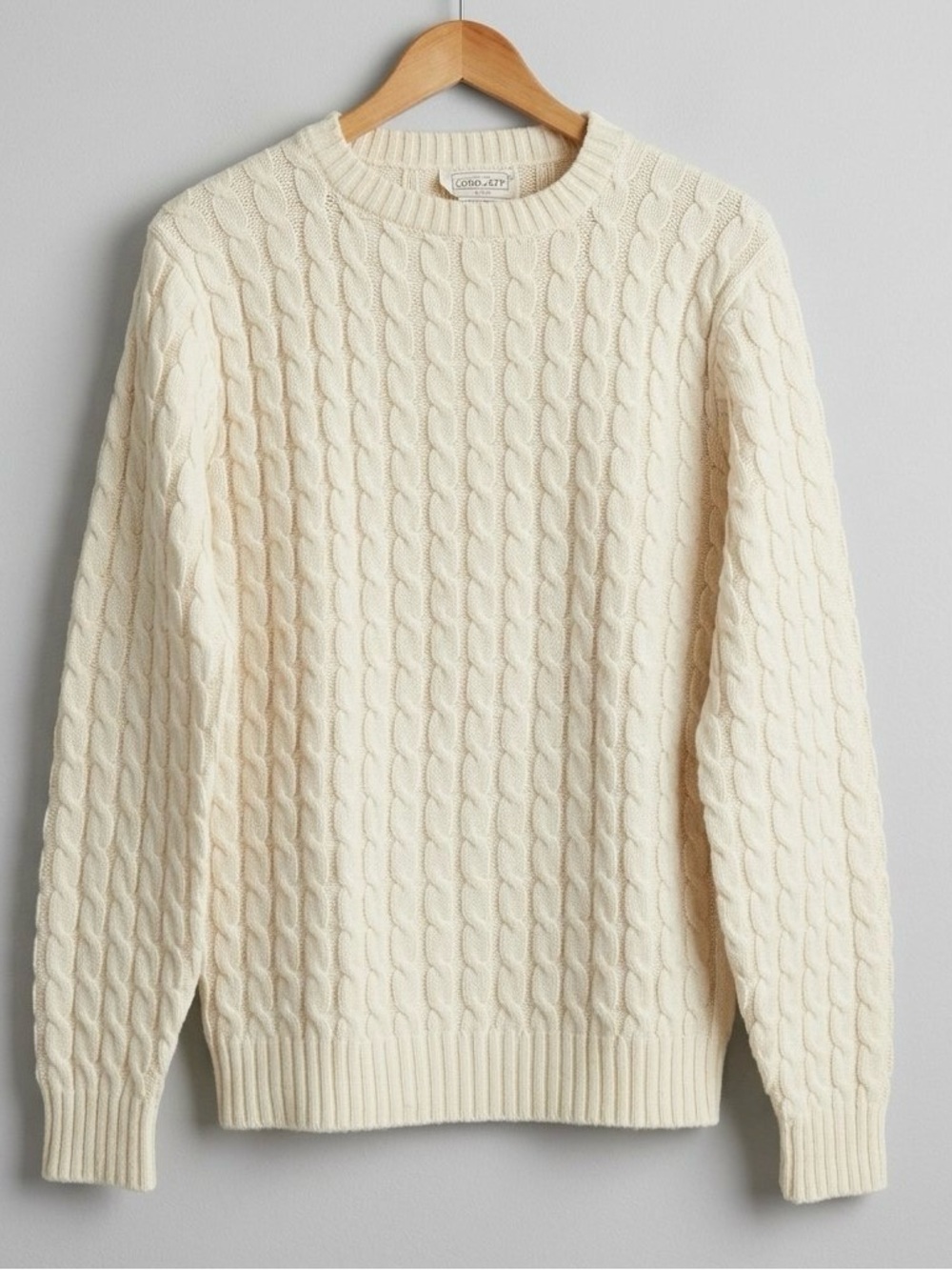 Vintage Lord Jeff Cream Cable Knit Crewneck Sweater Womens M  Preppy Fisherman